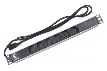 Блок евророзеток для 19дюйм шкафов PDU-6P-2IEC горизонт. 6 розеток 10А без выключателя алюм. корпус шнур 2м вилка IEC 320 C14  7289c