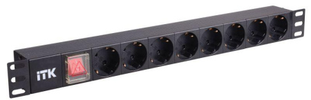 Блок розеток 8-м PDU 1U вх. C14 немецк. стандарт с LED-выкл. без шнура алюм. профиль  PH12-8D3