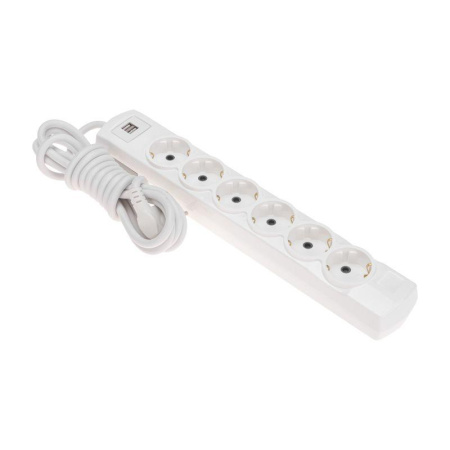 Удлинитель PREMIUM 6 гнезд 3м 3х1.5кв.мм с/з 2 USB бел.  13-4122