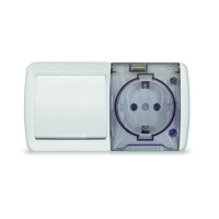 Блок ОП Клио 1-кл. выкл. 10А + розетка 1-м 16А 250В с заземл. с прозр. крышкой бел.  К2237