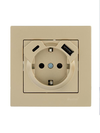 Розетка с заземл. TC+USB разъем VESNA зол.  742-3688-181TC