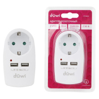 Адаптер розеточный 1 гнездо + 2 USB порта на европейскую вилку с заземлением 16А 230В 3680Вт IP20 бел.  27418 6