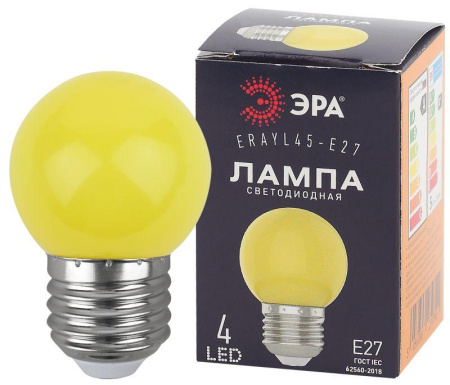 Лампа светодиодная ERAYL45-E27 Р45 1Вт шар 4SMD желт. E27 для белт-лайт  Б0049576
