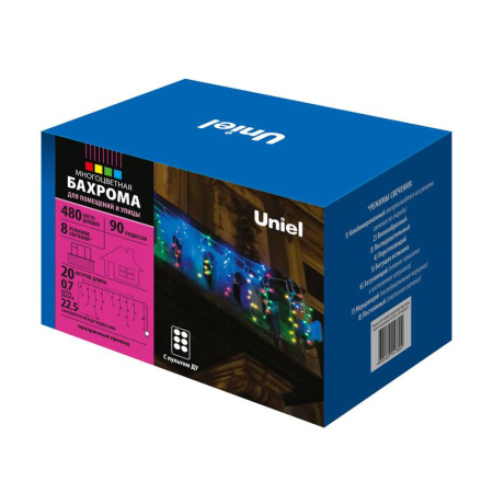 Гирлянда светодиодная "Бахрома" ULD-B20007-480/DTA/RC MULTI IP44 20м 480LED мультиколор с пультом провод прозр.  UL-00008558