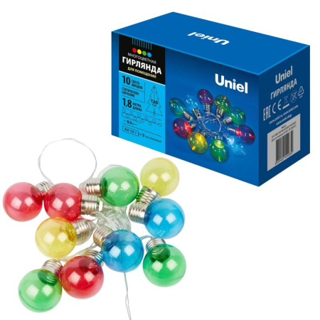Гирлянда ULD-S1800-010/STB/3AA MULTI IP20 BULBS "Лампочки" 3AA (не в/к) 1.8м 10 LED разноцвет. свет. провод прозр.  UL-00008422