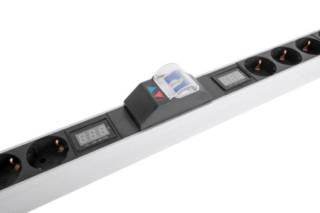 Блок розеток вертикальный -32 на 2 контура по 10 Sсhuko 6 IEC 60320 C19 с авт. и амп. 2х16А алюм. 42-48U колодка R-32-2x10S-6C19-A-Am-1820-K  1912793