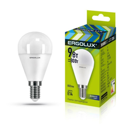 Лампа светодиодная LED-G45-9W-E14-6К Шар 9Вт E14 6500К 172-265В  13175