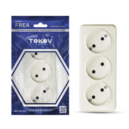 Розетка 3-м ОП Frea 16А IP20 250В без заземл. АБС-пластик беж.  TKE-FR-R3-C02