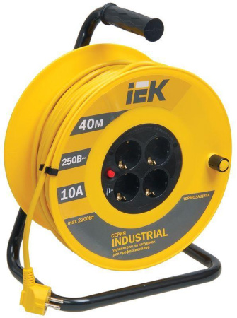 Удлинитель на катушке 4х40м с заземл. 10А IP20 Industrial УК40 3х1 термозащита  WKP14-10-04-40