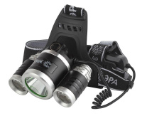 Фонарь аккумуляторный налобный GA-809 8Вт 3SMD CREE High Power Headlamp алюм.  Б0056111