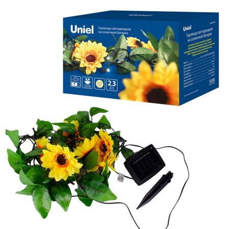 Гирлянда светодиодная садовая "Подсолнухи" USL-S-138/PT2300 SUNFLOWERS 24LED тепл. бел. IP44 на солнечн. батарее аккум. Ni-Mh 1хAA (в компл.)  UL-00009377