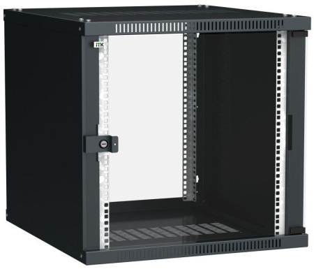 Шкаф LINEA WE 9U 600x450мм дверь стекло черн.  LWE5-09U64-GF