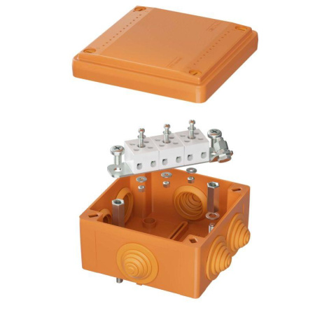 Коробка ответвительная FS 100х100х50мм 5р 450В 10А 6кв.мм с каб. вводами и клеммн. IP55 пластик.  FSB11506