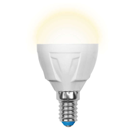 Лампа светодиодная LED-G45 7W/WW/E14/FR PLP01WH Яркая 7Вт шар матовая 3000К тепл. бел. E14 (упак. картон)  UL-00002419
