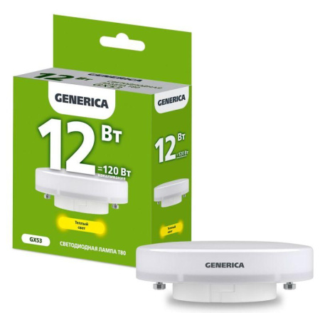Лампа светодиодная T80 12Вт таблетка 3000К GX53 230В  LL-T80-12-230-30-GX53-G