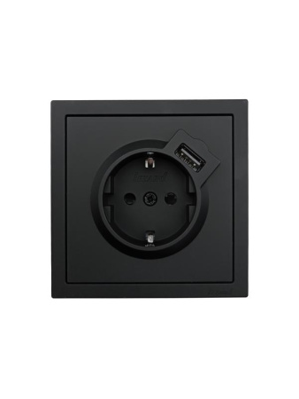 Розетка 1-мест. с/з+USB разъем СП ZIMA IP20 черн. бархат  704-4288-181