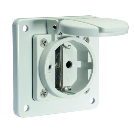 Розетка встраиваемая Schuko 16А 3п 250В IP54 фланец 75х75 Quick Connect сер.  71109