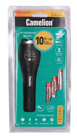 Фонарь LED5136 XML-T6 ZOOM 3 режима 3хLR03 (в компл.) алюм. черн. (открывающ. блист.)  12971