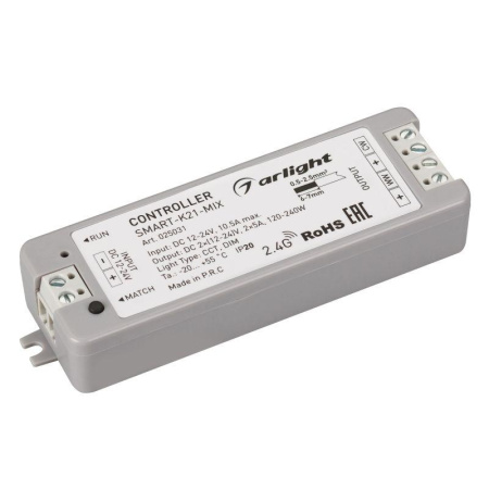 Контроллер SMART-K21-MIX (12-24В 2х5А 2.4G) (IP20 пластик)  025031
