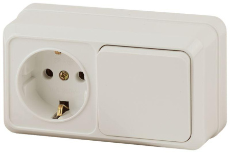 Блок розетка+выкл. ОП Quadro 2-701-02 гориз. 10(16)А-250В IP20 сл. кость  Б0053866