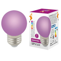Лампа светодиодная LED-G45-1W/PURPLE/E27/FR/С 1Вт шар матовая фиолет. E27 декоративная (упак. картон)  UL-00005652