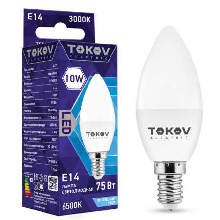 Лампа светодиодная 10Вт С37 6500К Е14 176-264В  TKE-C37-E14-10-6.5K
