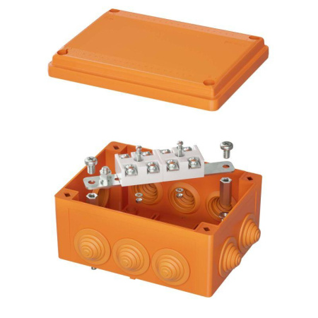 Коробка ответвительная FS 150х110х70мм 4р 450В 32А 10кв.мм нерж. контакт с каб. вводами и клеммн. IP55 пластик.  FSK21410