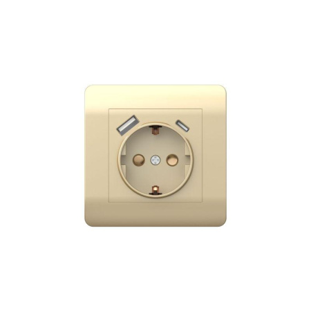 Розетка NEW3-E 16А с заземл. защ. шторки с 2-мя заряд. устройствами USB A+C 5В/2.1А шампань  431453