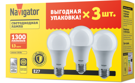 Лампа светодиодная 95 319 NLL-A60-13-230-4K-E27-PACK3  95319