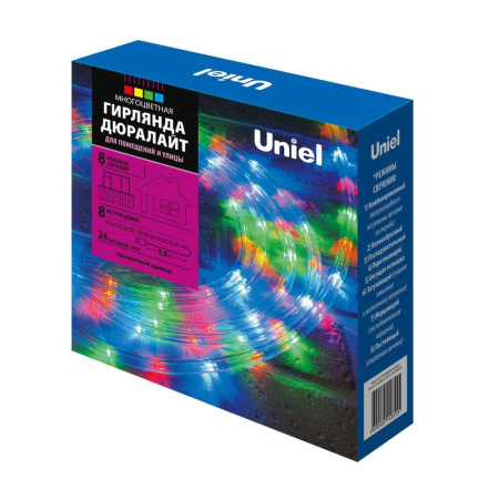 Гирлянда светодиодная ULD-D50 8M/С08 IP44 MULTI Дюралайт 8м с контроллером разноцвет. свет. провод бел.  UL-00008571