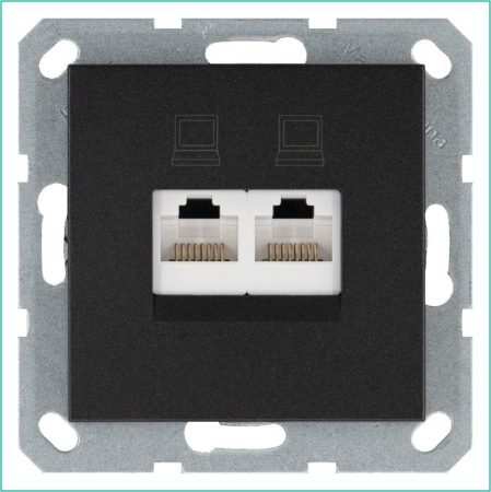 Розетка компьютерная 2-м RJ45 IP20 кат. 6 механизм антрацит  G6108B