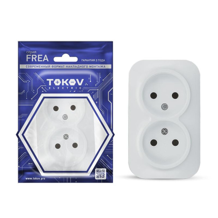 Розетка 2-м ОП Frea 16А IP20 250В без заземл. АБС-пластик бел.  TKE-FR-R2-C01