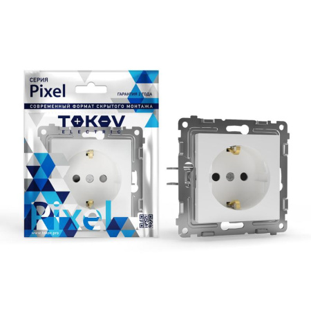 Розетка 1-м СП Pixel 16А IP20 с заземл. механизм бел.  TKE-PX-R1Z-C01