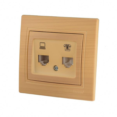 Розетка компьютерная + телефонная 2-м Mira RJ45 + RJ11 ясень  701-4747-143