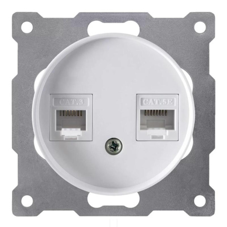 Розетка компьютерная + телефонная 2-м СП Florence RJ45 + RJ11 кат.5E механизм бел. (1E20801300)  2172771