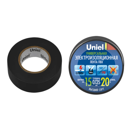 Лента изоляционная 0.135х15мм 20м UIT-135P 20/15/01 BLK черн.  04484