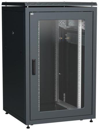 Шкаф сетевой LINEA N 24U 800х800мм стекл. передняя дверь задняя металлическая черн.  LN05-24U88-GM