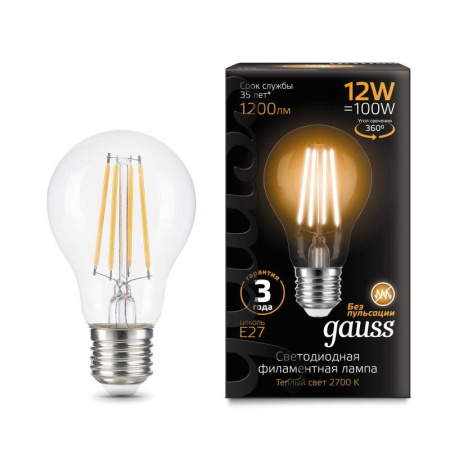 Лампа светодиодная филаментная Black Filament 12Вт A60 грушевидная 2700К тепл. бел. E27 1200лм  102902112
