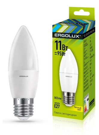 Лампа светодиодная LED-C35-11W-E27-3K 11Вт свеча 3000К тепл. бел. E27 180-240В  13621