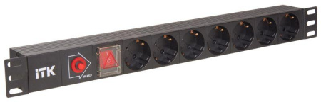 Блок розеток 7 мест PDU (немец. станд.) с LED выкл. и защ. от перенапр. без шнура вход C14 алюм. профиль  PH13-7D3