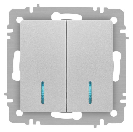 Выключатель Accent 6-105-03 двойн. с подсветкой 10А-250В IP20 СУ AL/CU алюм.  Б0063511