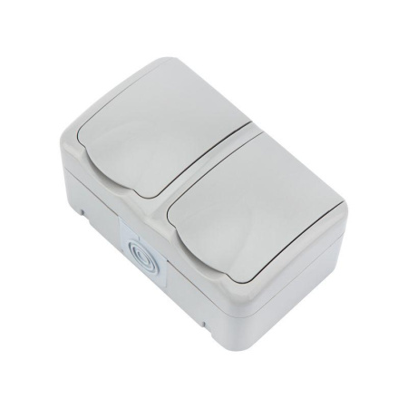 Блок розеток 2-м ОП Mini OG IP54 горизонт. с заземл. керамика сер.  KR-78-0804