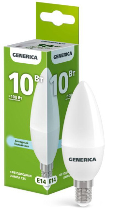 Лампа светодиодная C35 10Вт свеча 6500К E14 230В  LL-C35-10-230-65-E14-G