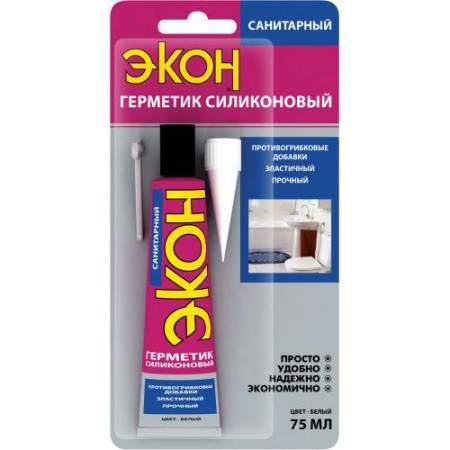 Герметик "ЭКОН" силиконовый санитарный 75мл на БК бел.  Б0043118