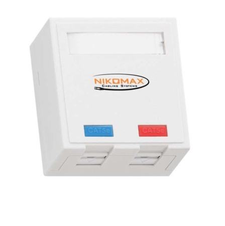 Розетка 2 порта кат.5E (класс D) 100МГц RJ45 (8P8C) FT-TOOL/110/KRONE T568A/B неэкранир. со шторками бел.  NMC-WO2UD2-FT-ST-WT