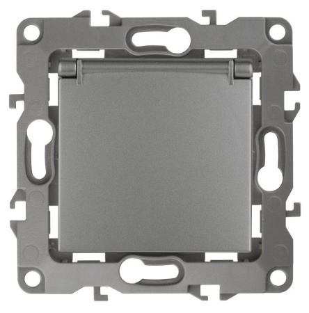 Розетка 1-м СП 12 12-2103-12 16А IP20 16AX 250В 2P+E Schuko защ. шторки с крышкой механизм графит  Б0019327