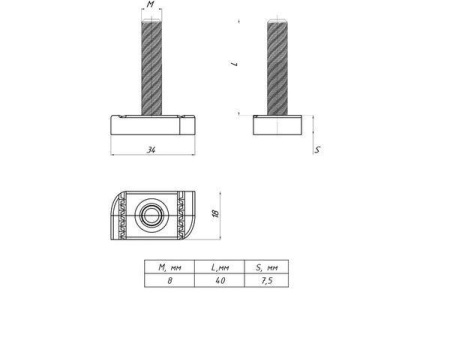 Болт Т-образный STRUT М8х40  sttbm8x40