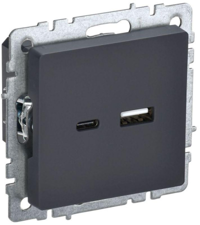 Розетка BRITE USB A+C 18Вт РЮ11-1-БрГ механизм графит  BR-U22-018-K53