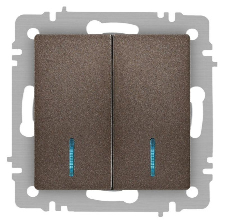 Выключатель Accent 6-105-08 двойн. с подсветкой 10А-250В IP20 СУ AL/CU бронза  Б0063523