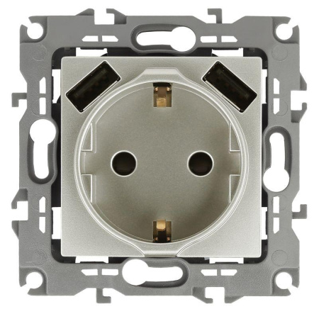 Розетка 16А 250В 2P+E с 2хUSB 5В-3А защ. шторки 12 перламутр 12-4109-15 ЭРА Б0047849